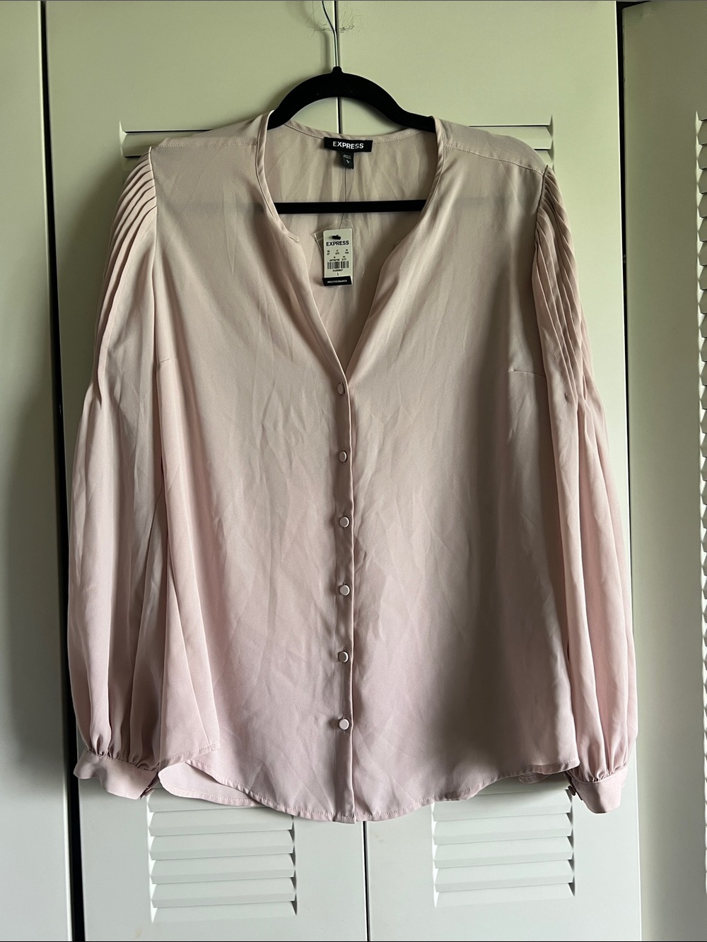 Express Blush Pink Button-Down Pleated Sleeve Blouse - Size Large - NWT